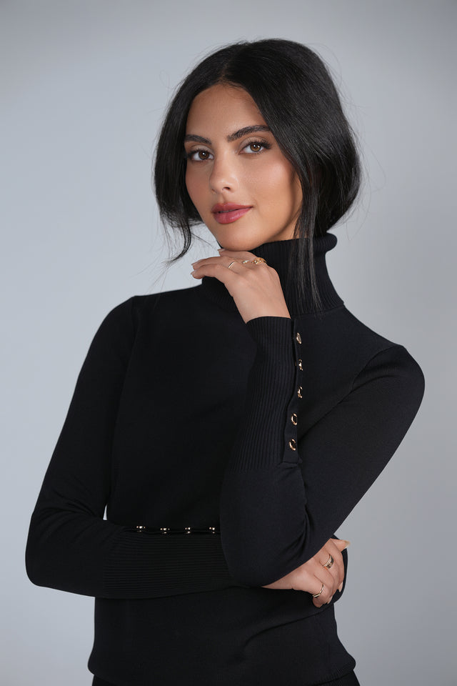 Turtleneck Top with Gold Buttons