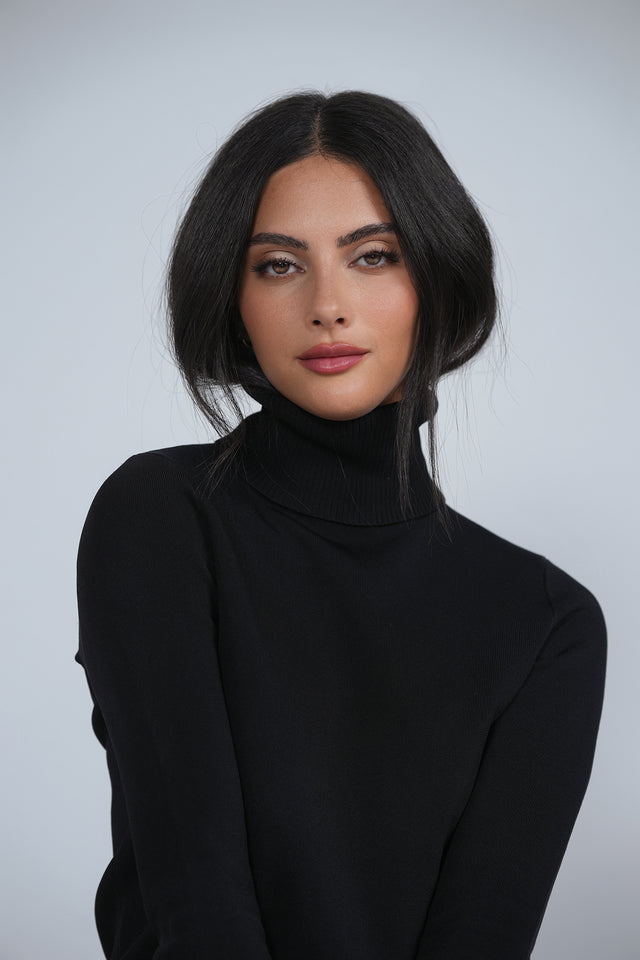 Turtleneck Top with Gold Buttons