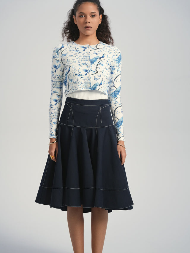 Brisa Bird Print Cropped Cardigan