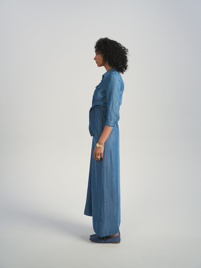 Joliet Set Denim Tie Shirt and Strap Slip Dress