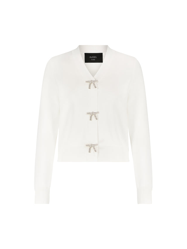 Jodie Rhinestone Bow Knit Cardigan