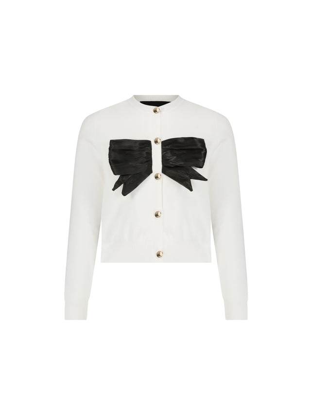 Carol Satin Bow Knit Cardigan