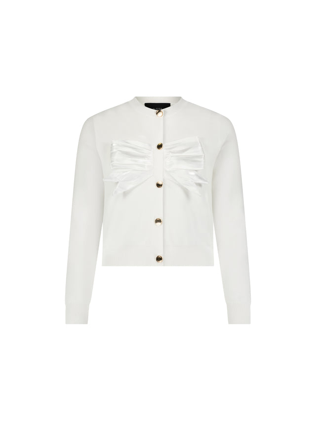 Carol Satin Bow Knit Cardigan