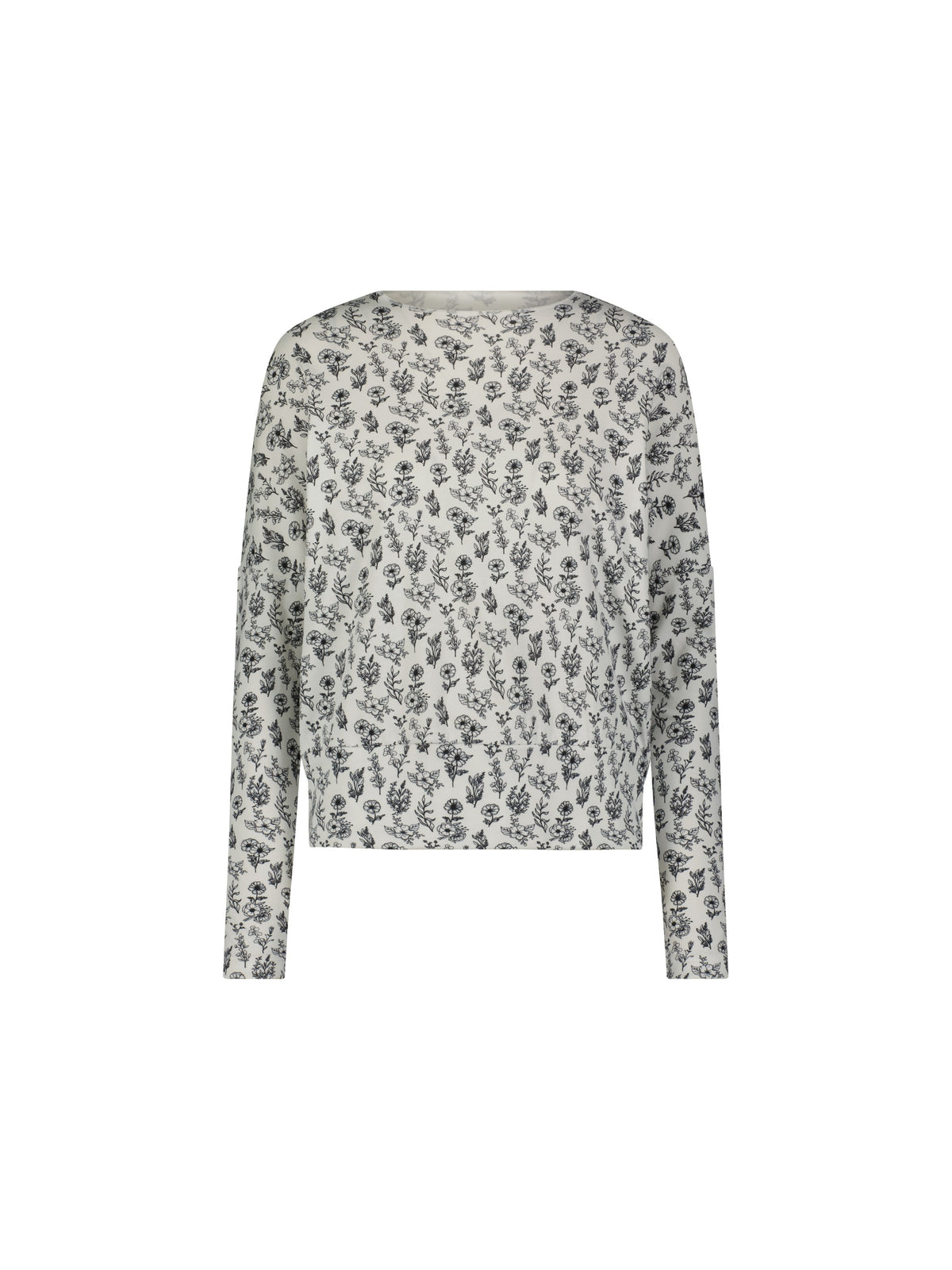 Aleeza Paris Abby Dolman Floral T-Shirt – modest top in Ivory, Black Print