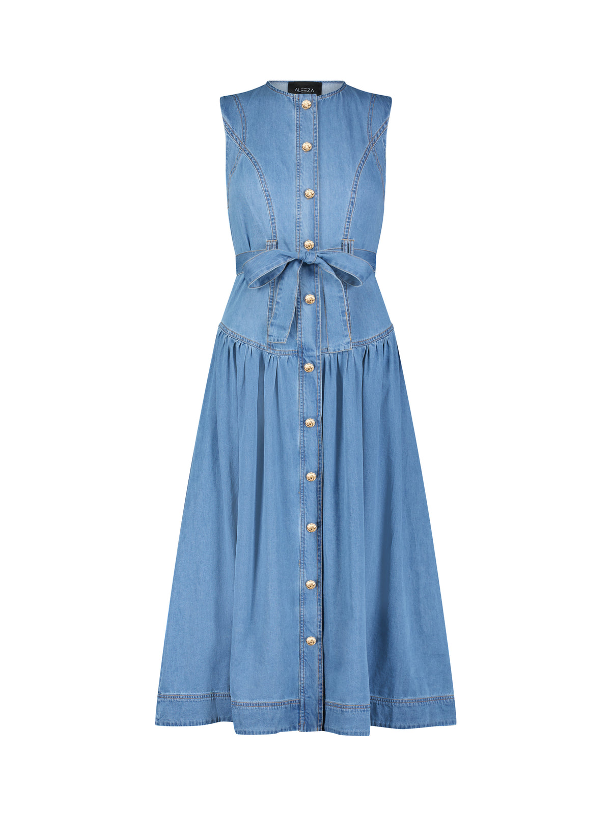 Aleeza Paris Addison Sleeveless Dress – modest dress in Denim