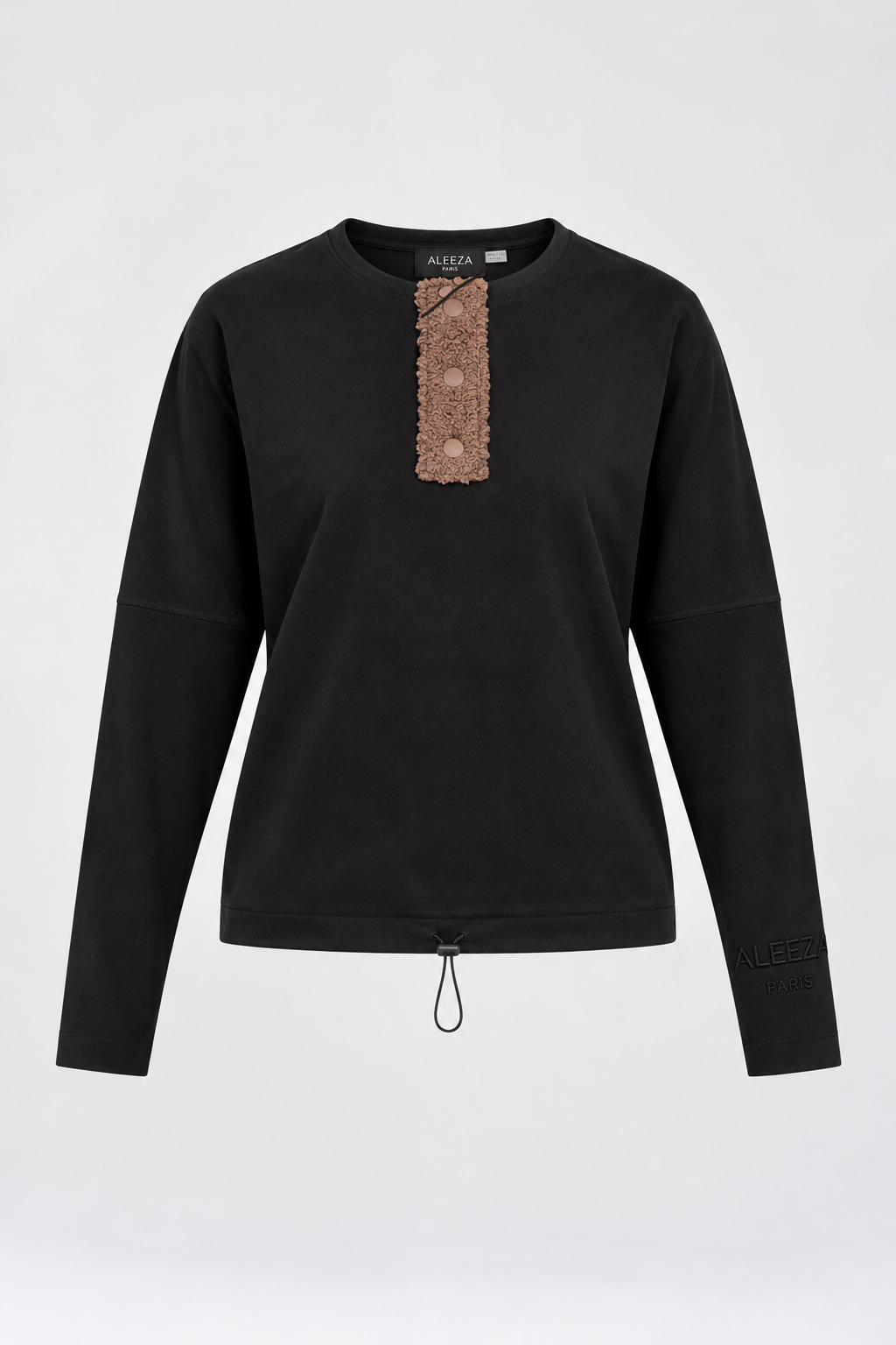 Textured Henley black top by aleeza paris