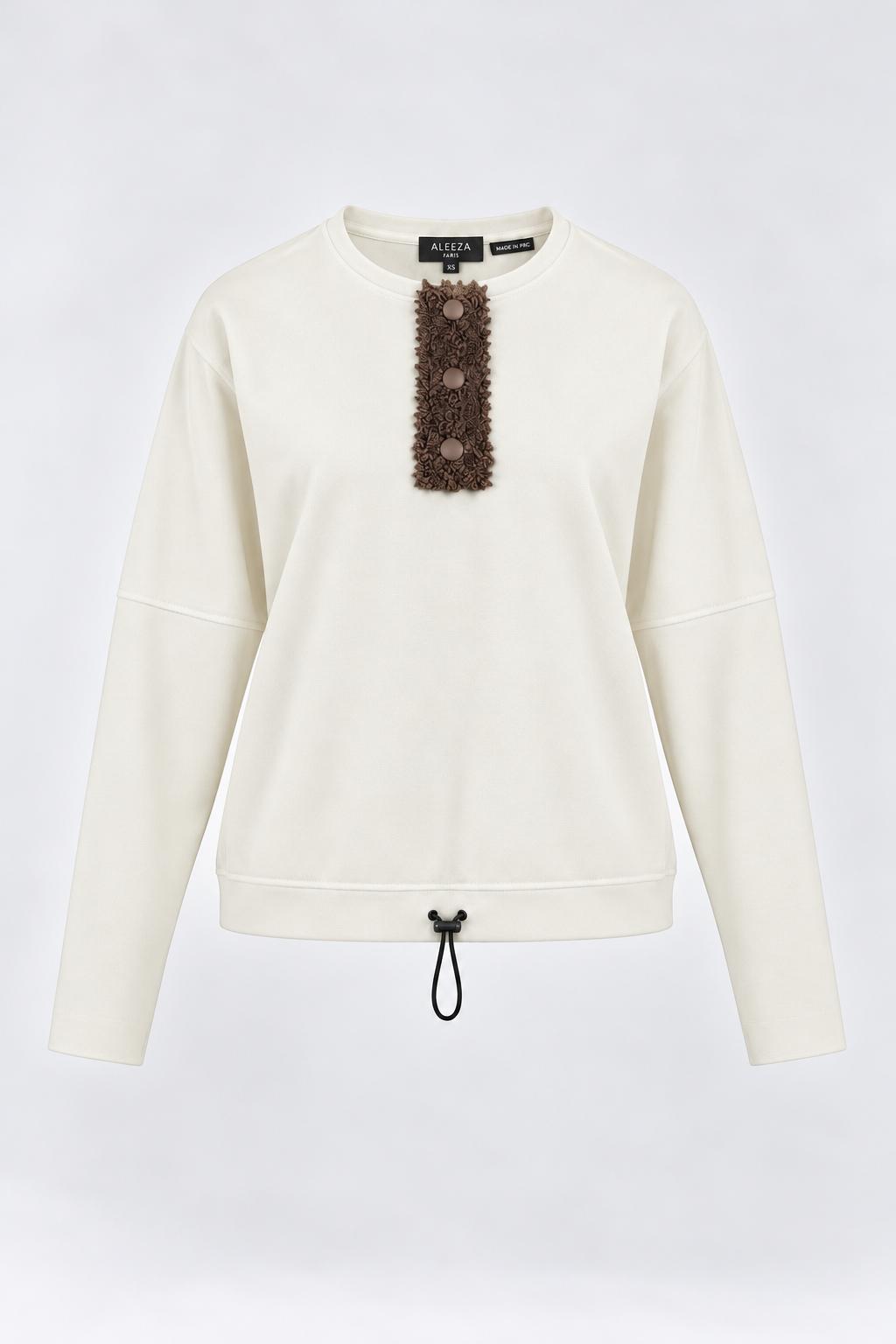 Textured Henley cream top by aleeza paris
