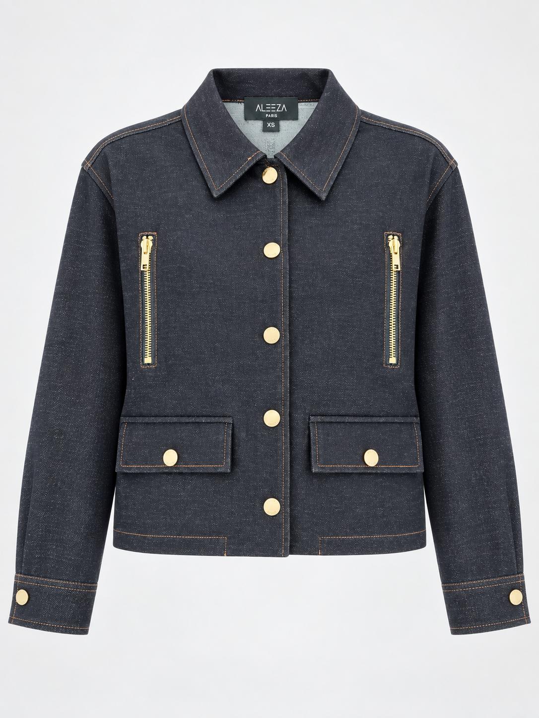 Zip Pocket Denim Jacket by Aleeza Paris
