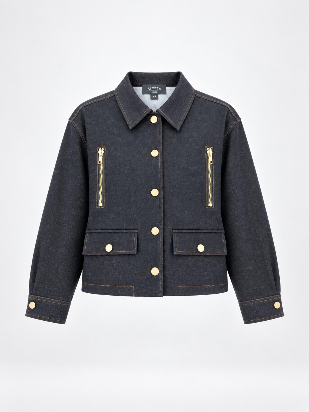 Zip Pocket Denim Jacket by Aleeza Paris