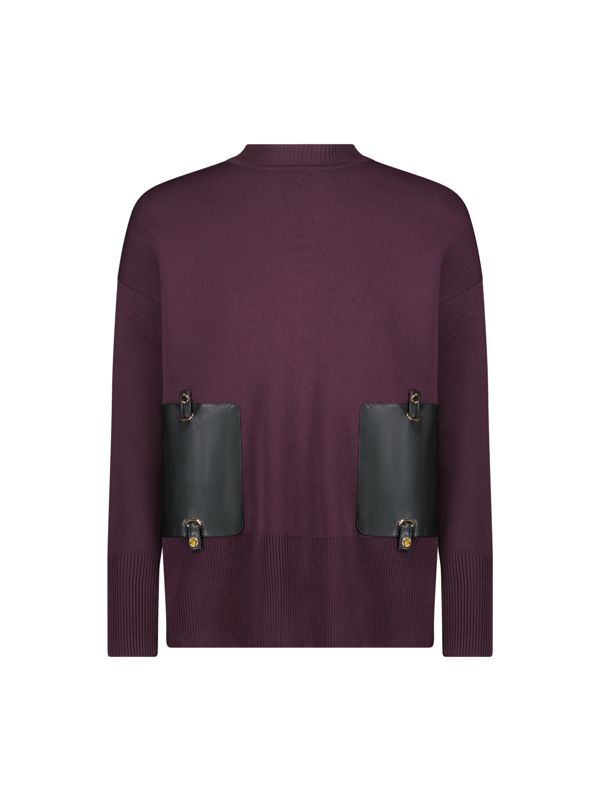 Aleeza Paris Aurora Leather Pocket Sweater – modest top in Plum