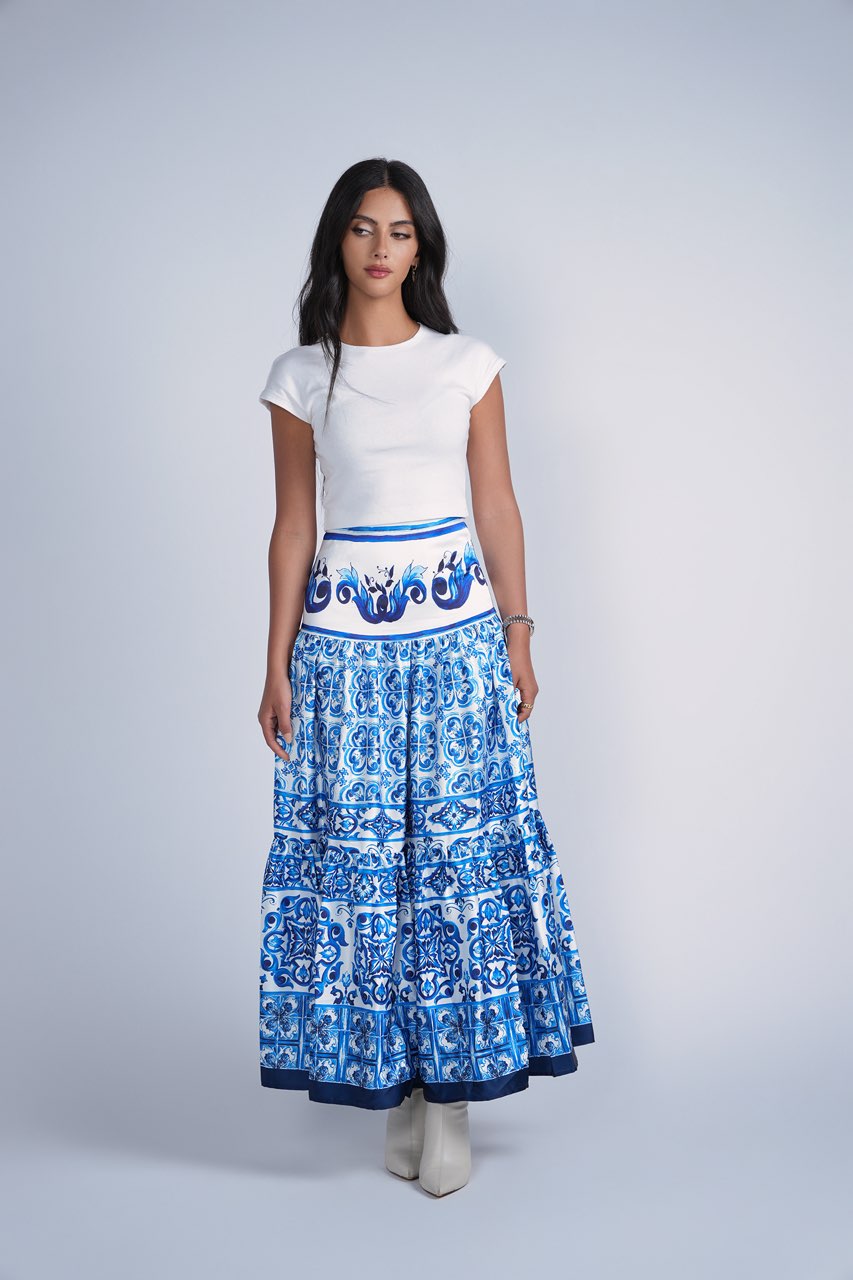 Aleeza Paris Azaria Maxi Skirt – modest skirt in Blue/White