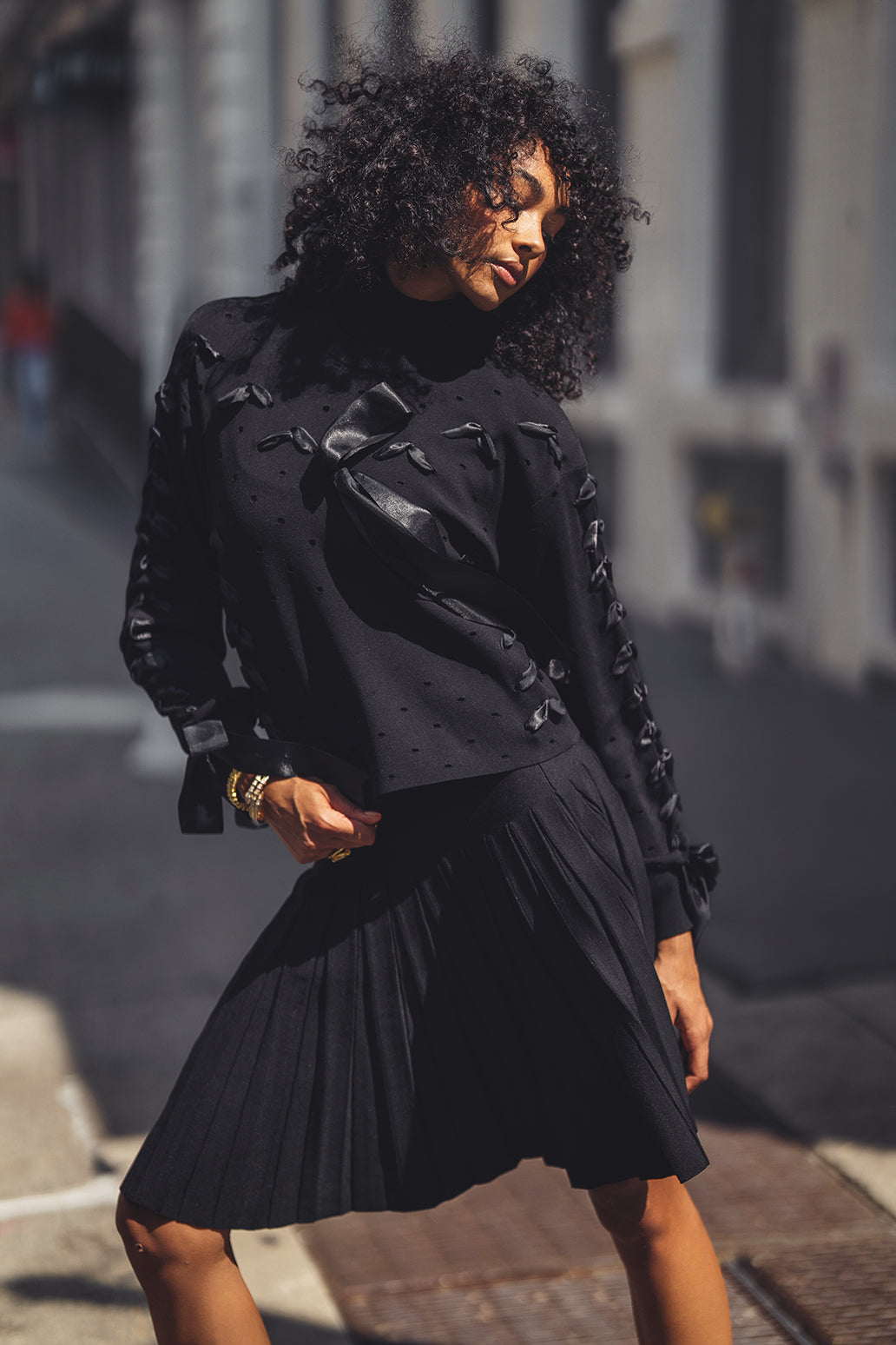 Aleeza Paris Bianca Bow Sweater – modest top in Black