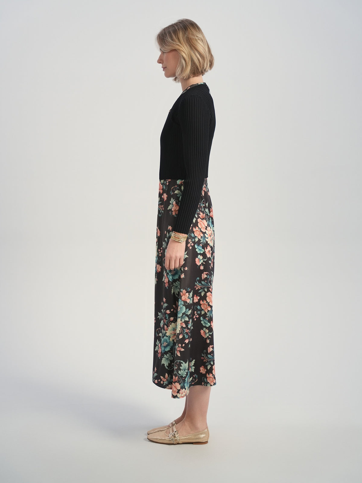 Aleeza Paris Bloom Olivina Slip Dress – modest dress in Black Floral