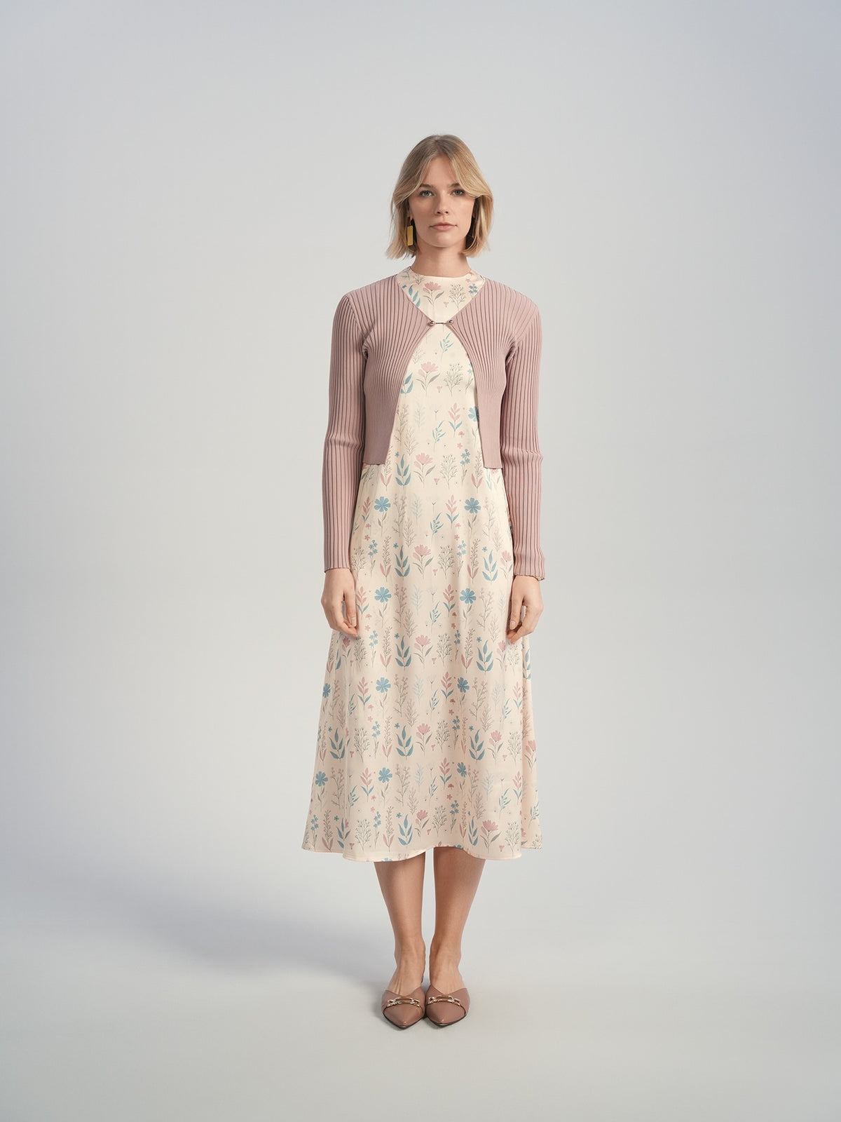 Aleeza Paris Bloom Tristan Slip Dress – modest dress in Dusty Pink And Dusty Blue Floral