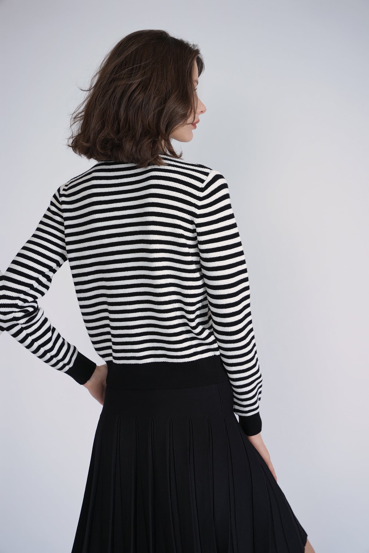 Aleeza Paris Bow Knit Cardigan – modest top in Black/Ivory