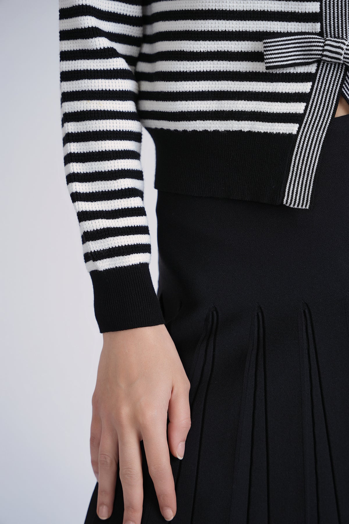 Aleeza Paris Bow Knit Cardigan – modest top in Black/Ivory