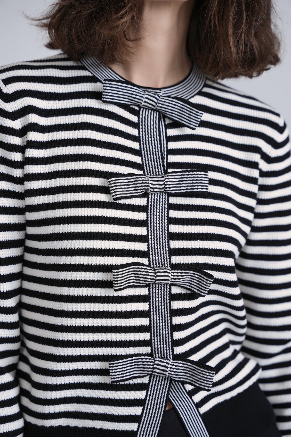 Aleeza Paris Bow Knit Cardigan – modest top in Black/Ivory
