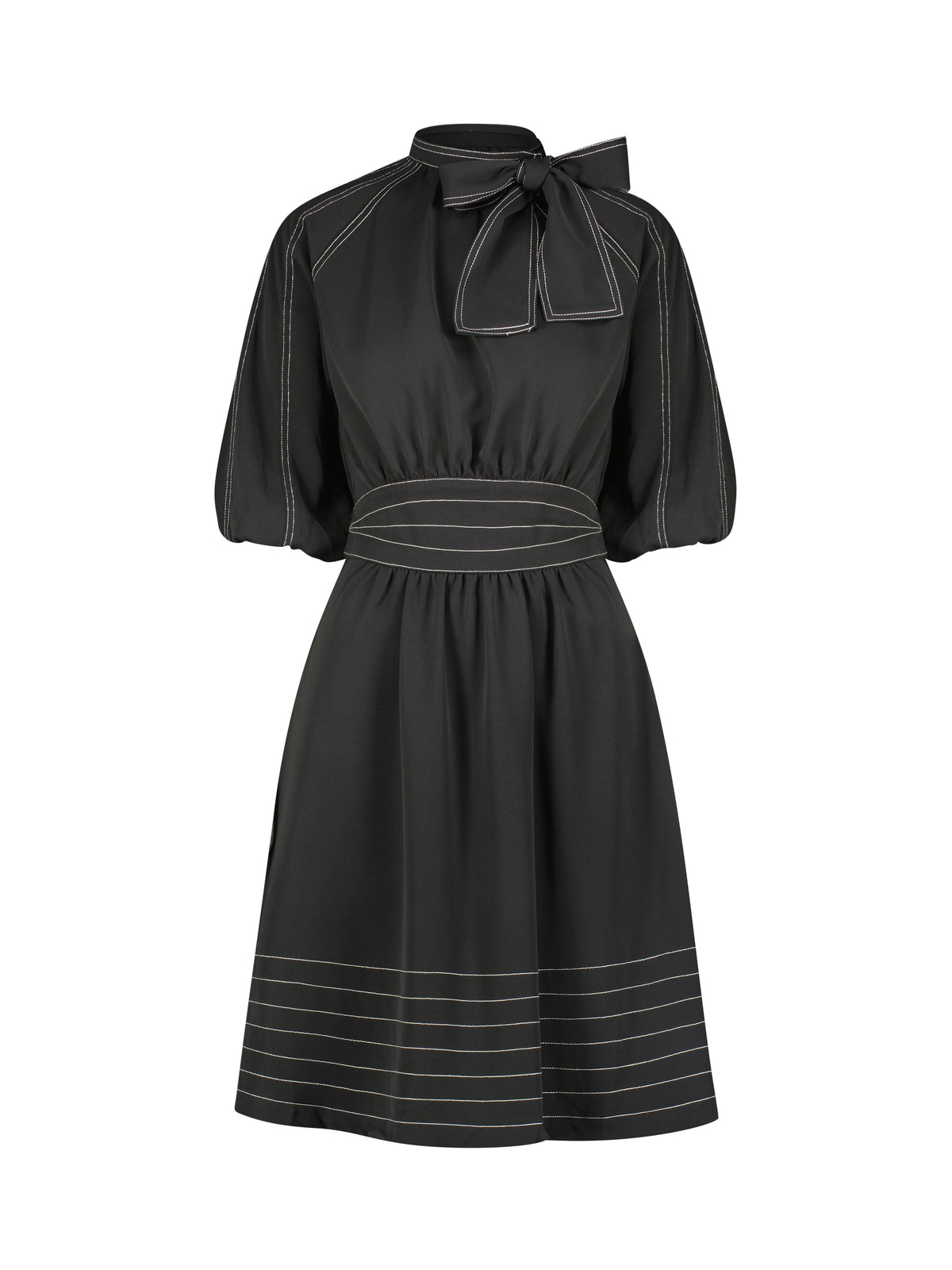 Aleeza Paris Bow Neck Tie Dress – modest dress in Black