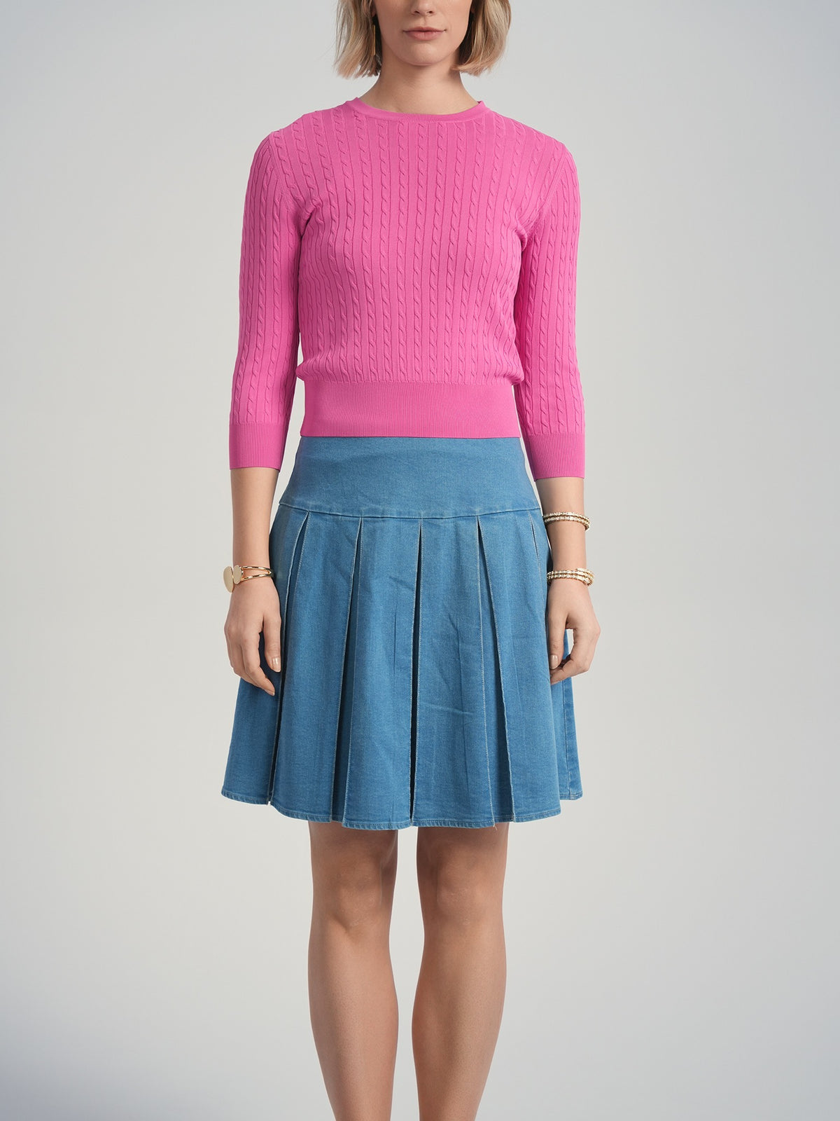 Aleeza Paris Box Pleat Denim Skirt – modest skirt in Blue Denim