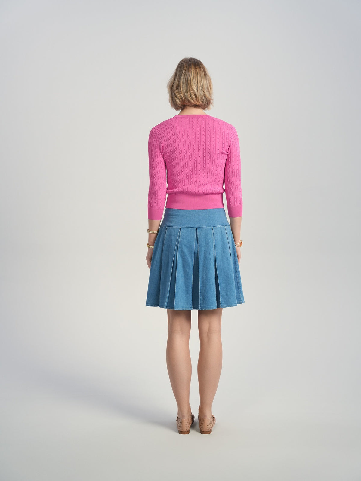 Aleeza Paris Box Pleat Denim Skirt – modest skirt in Blue Denim