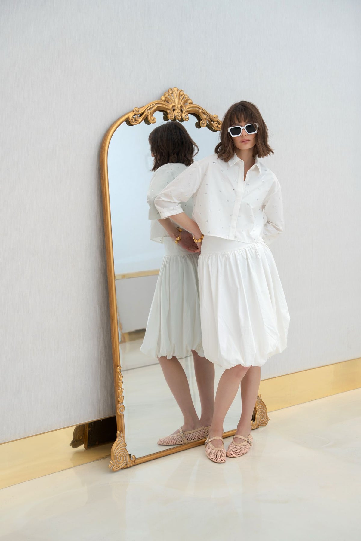 Aleeza Paris Bubble Set Shirt – modest top in Ivory