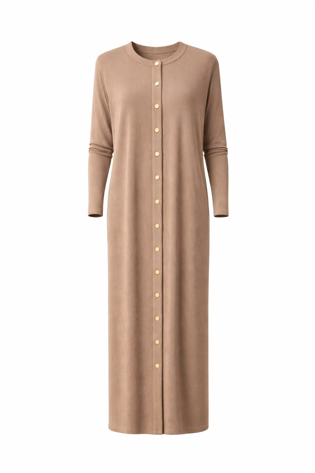 Aleeza Paris Button Down Lounge Dress – modest dress in Mocha Sand