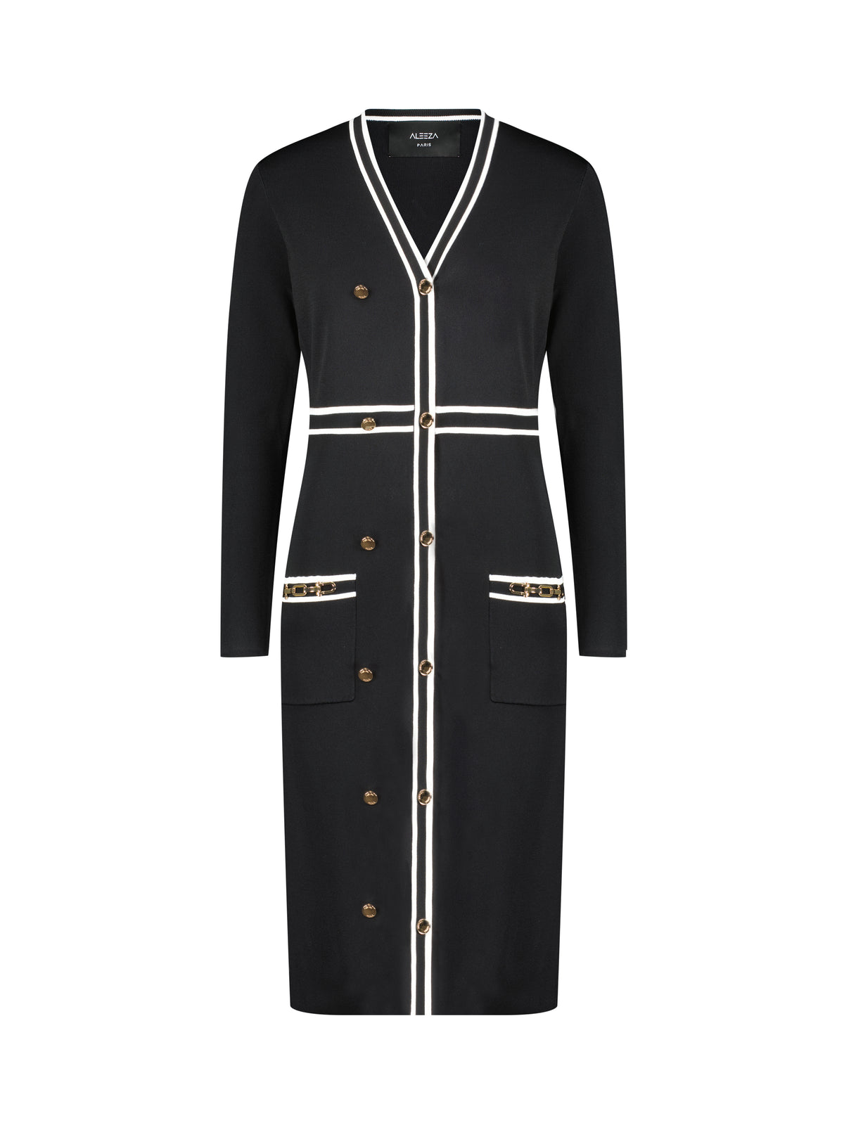 Aleeza Paris Camila Dress – modest dress in Black W/ Ivory Trim