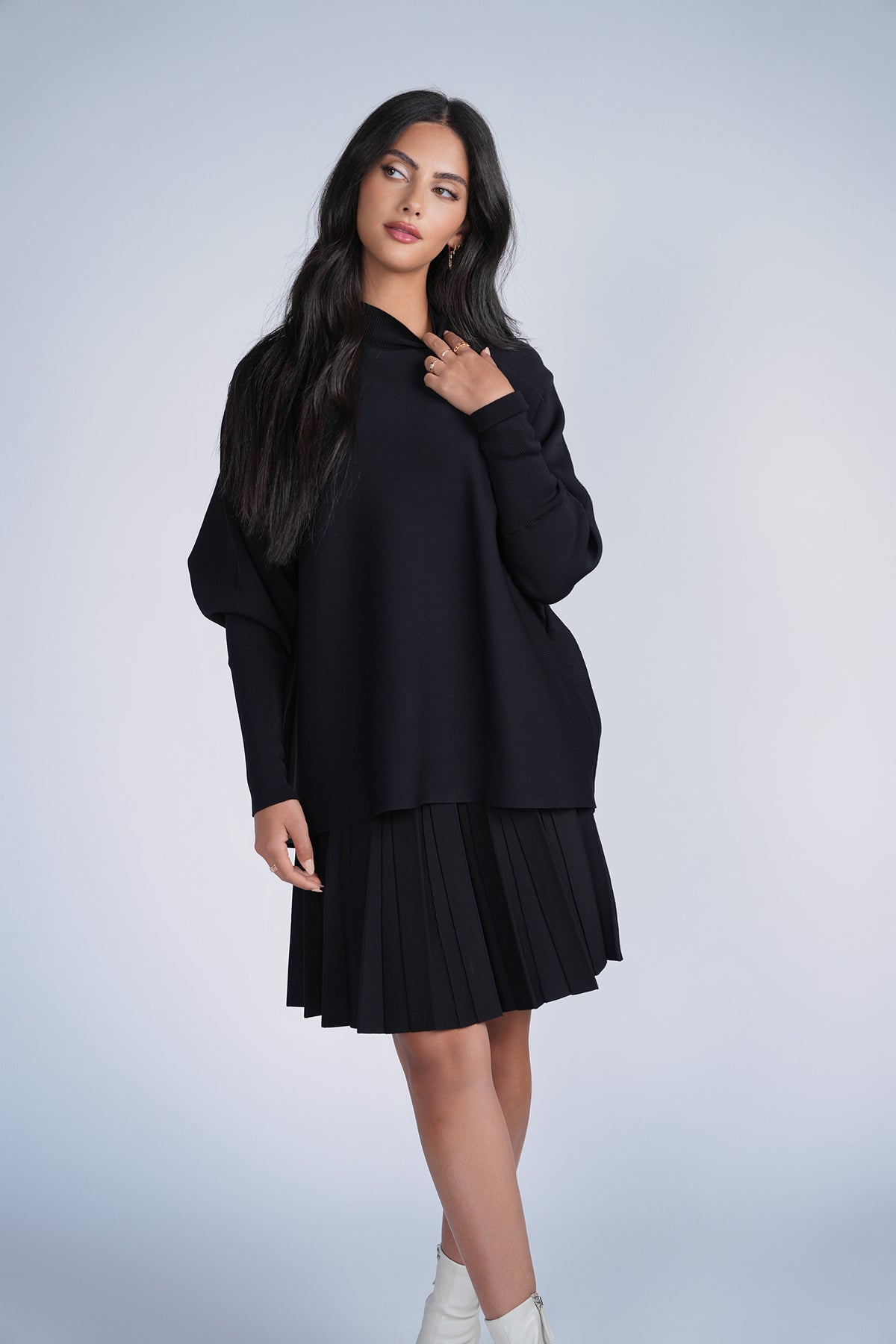 Aleeza Paris Cozy Loose Knit Top – modest top in Black