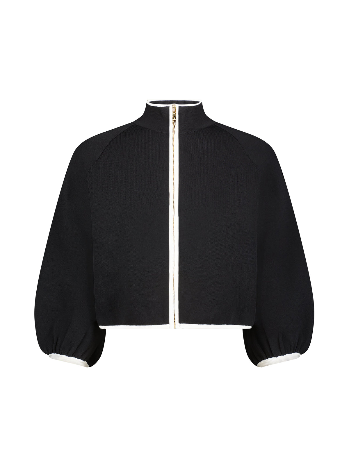 Aleeza Paris Cropped Knit Cardigan – modest top in Black W/ Ivory Trim