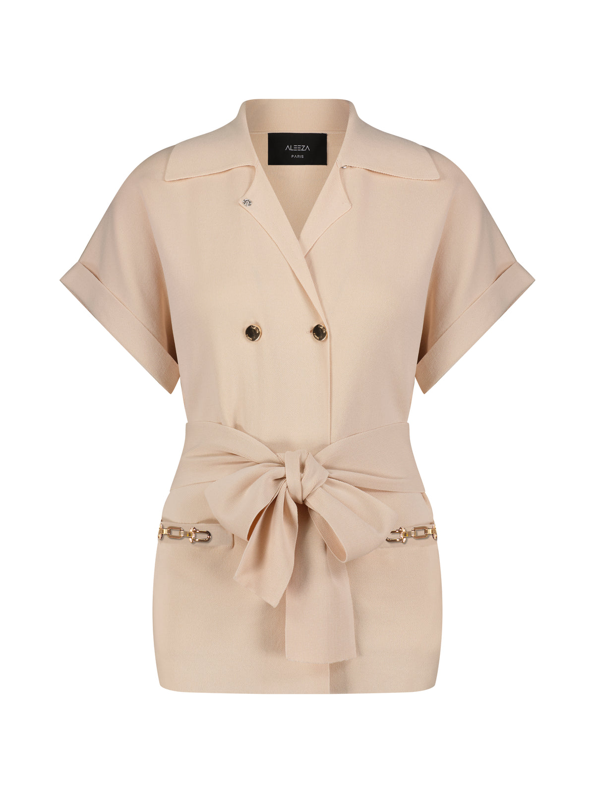 Aleeza Paris Emma Double Breasted Cardigan – modest top in Blush