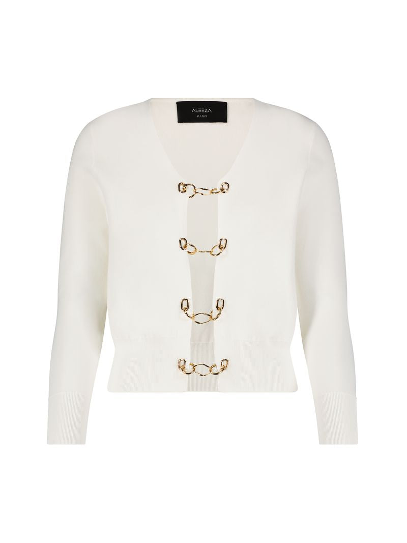 Aleeza Paris Grace Chain Cardigan – modest top in Ivory