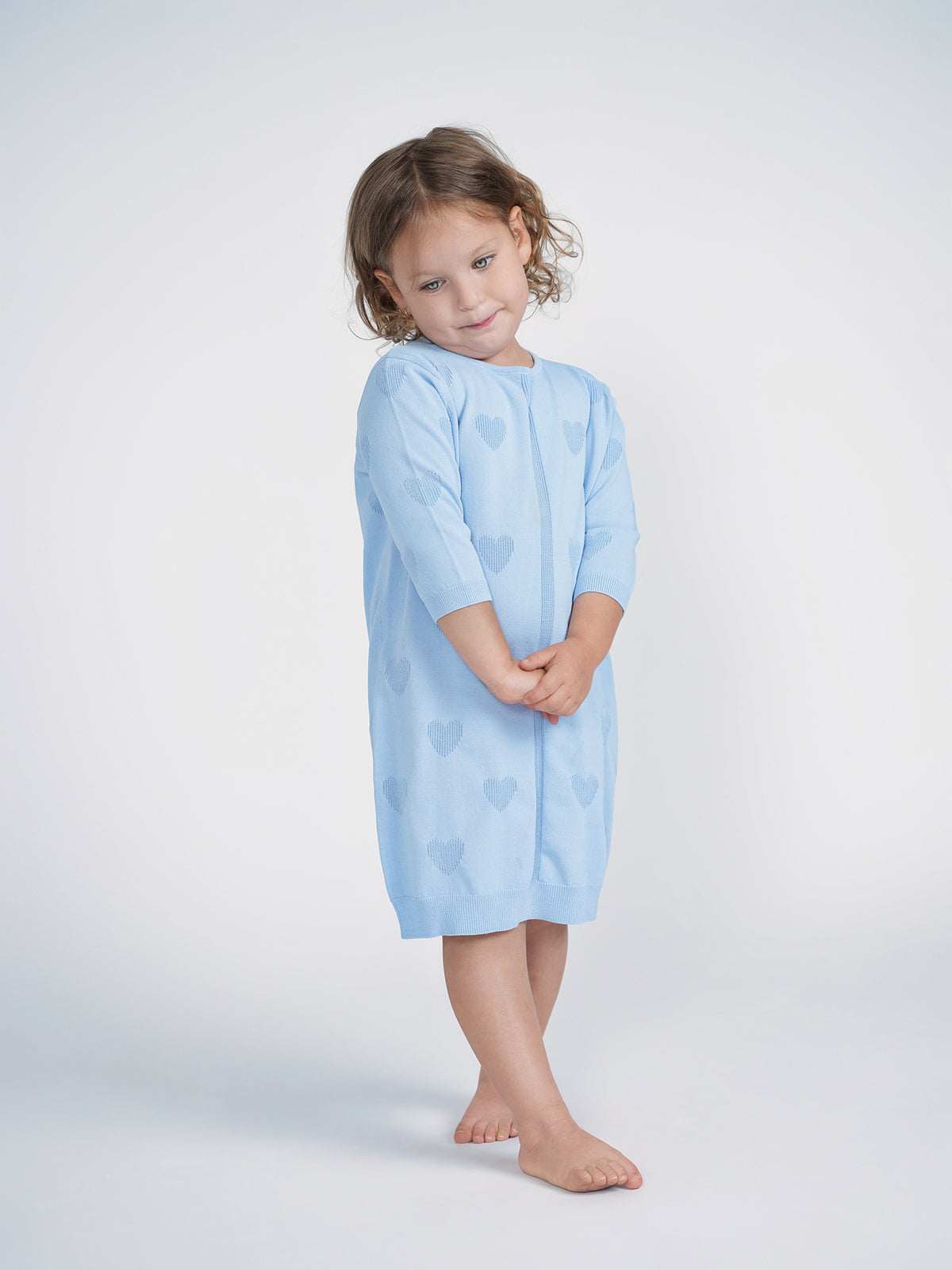 Aleeza Paris Kids Heart Knit Dress Blue – modest dress in Blue