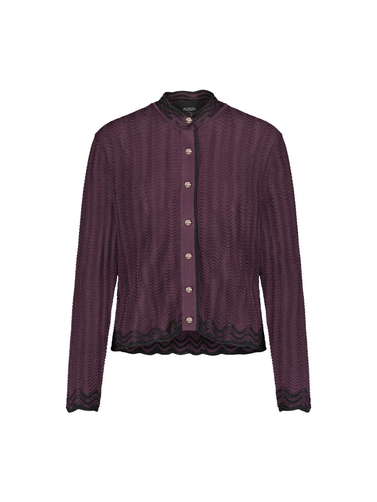 Aleeza Paris Holly Cardigan – modest top in Plum W Black Trim