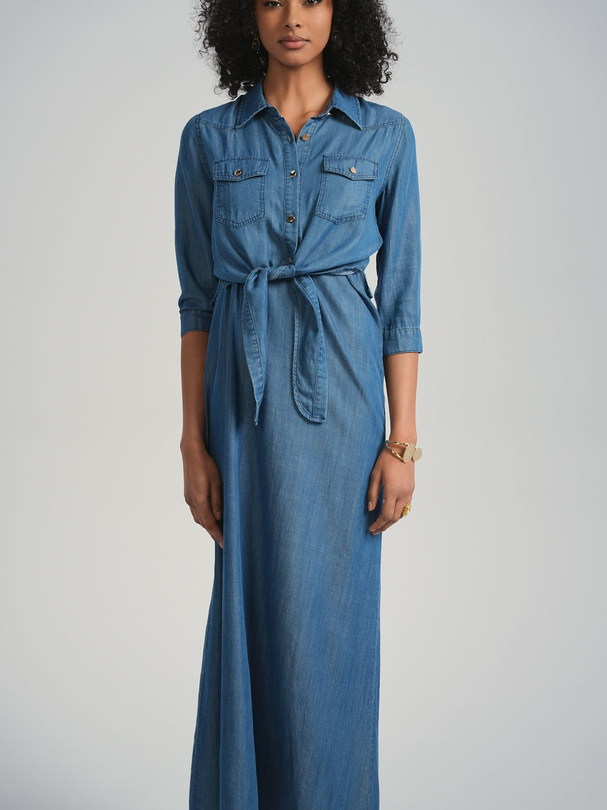 Aleeza Paris Joliet Set Denim Tie Shirt and Strap Slip Dress – modest top