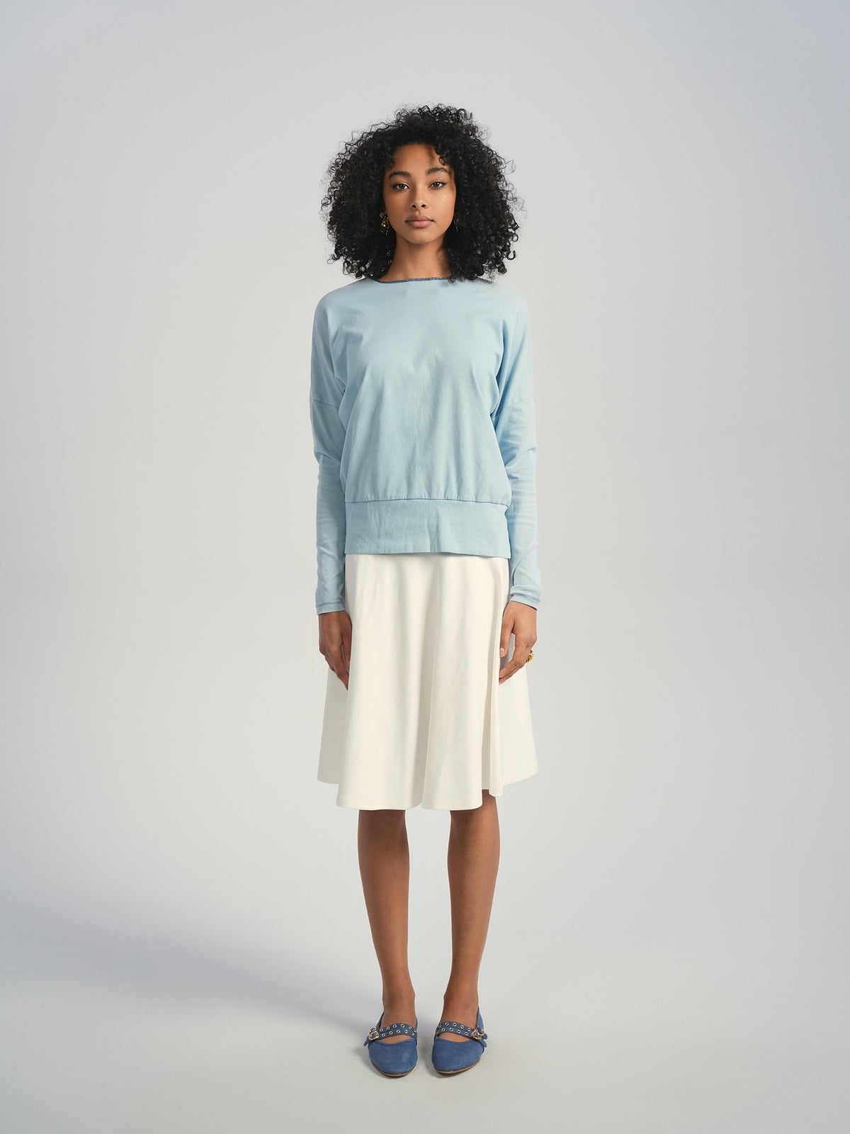 Aleeza Paris Lara T-shirt – modest top in Blue Denim