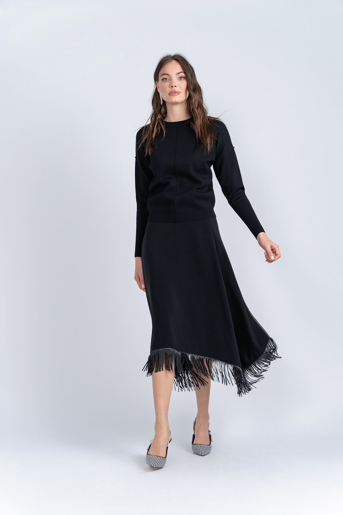 Aleeza Paris Leather Fringe Skirt – modest skirt in Black