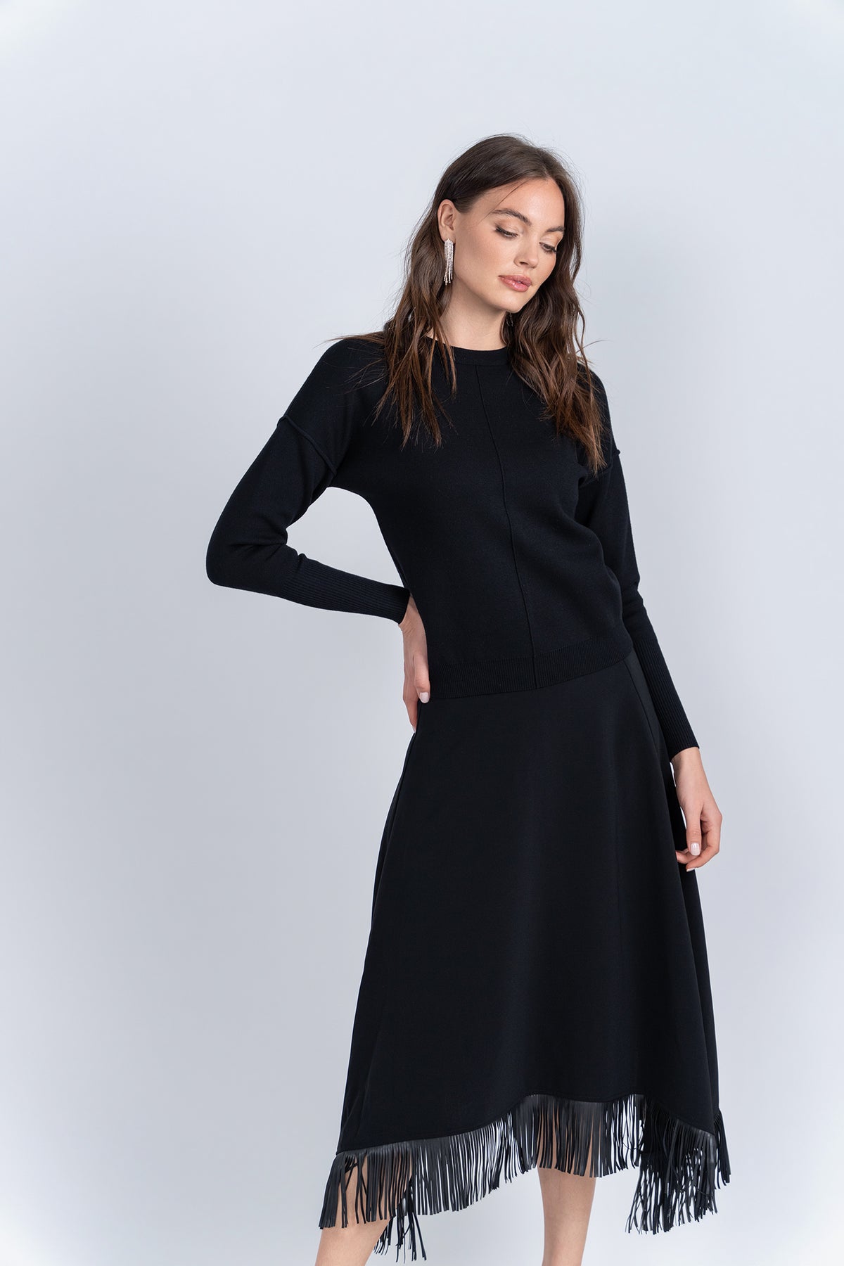Aleeza Paris Leather Fringe Skirt – modest skirt in Black