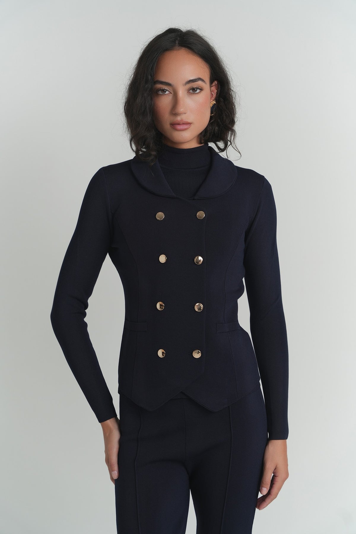 Madame Ivy Blazer in Navy – on model – ALEEZA PARIS