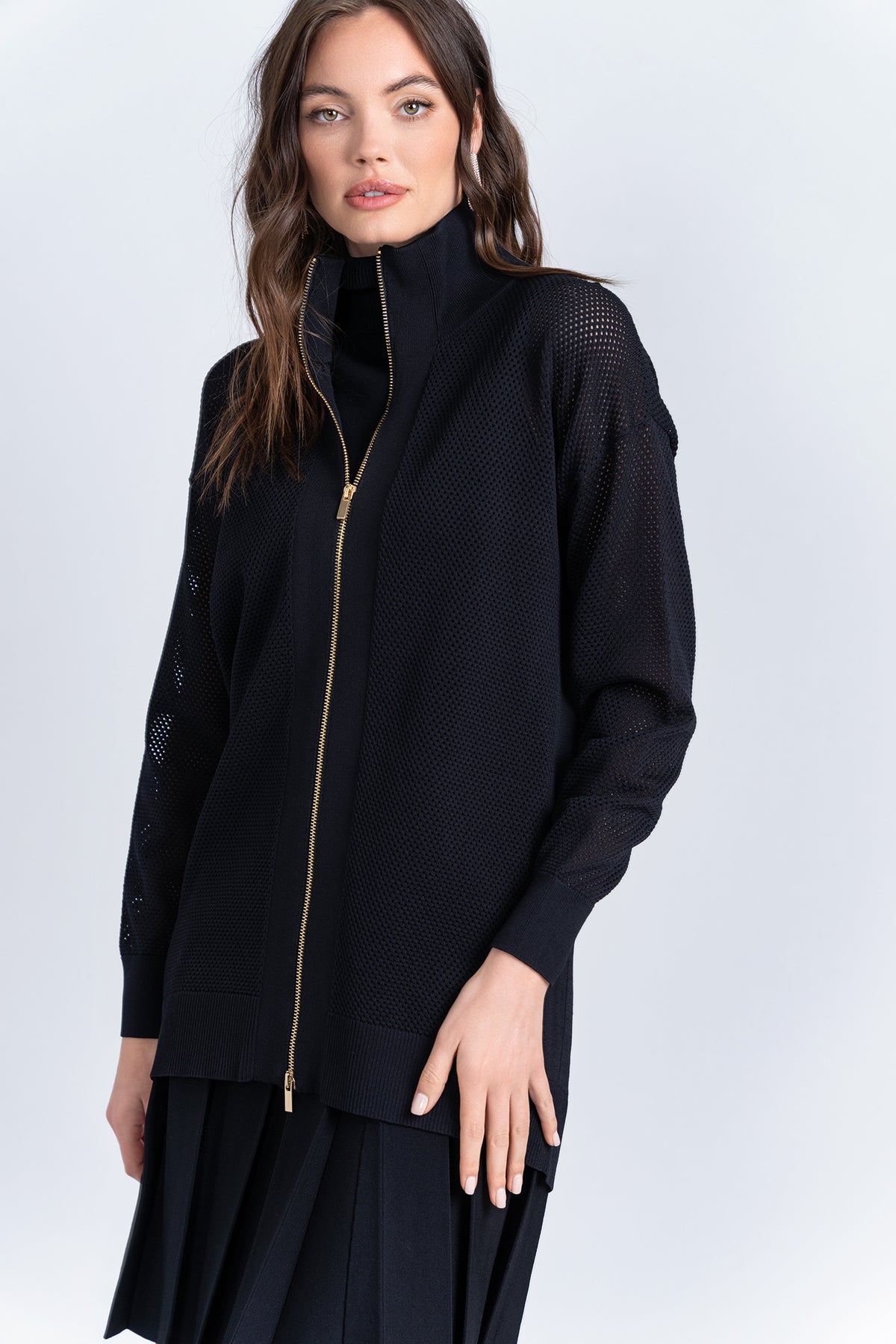 Aleeza Paris Mesh Knit Long Bomber – modest dress
