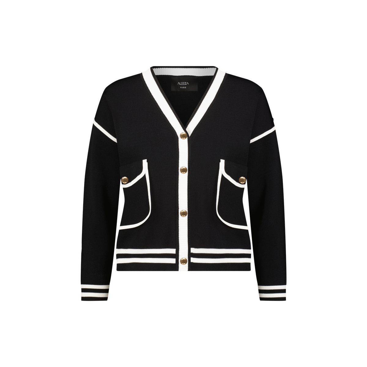 Aleeza Paris Niagara Jacket – modest jacket in Black W/ Ivory Trim