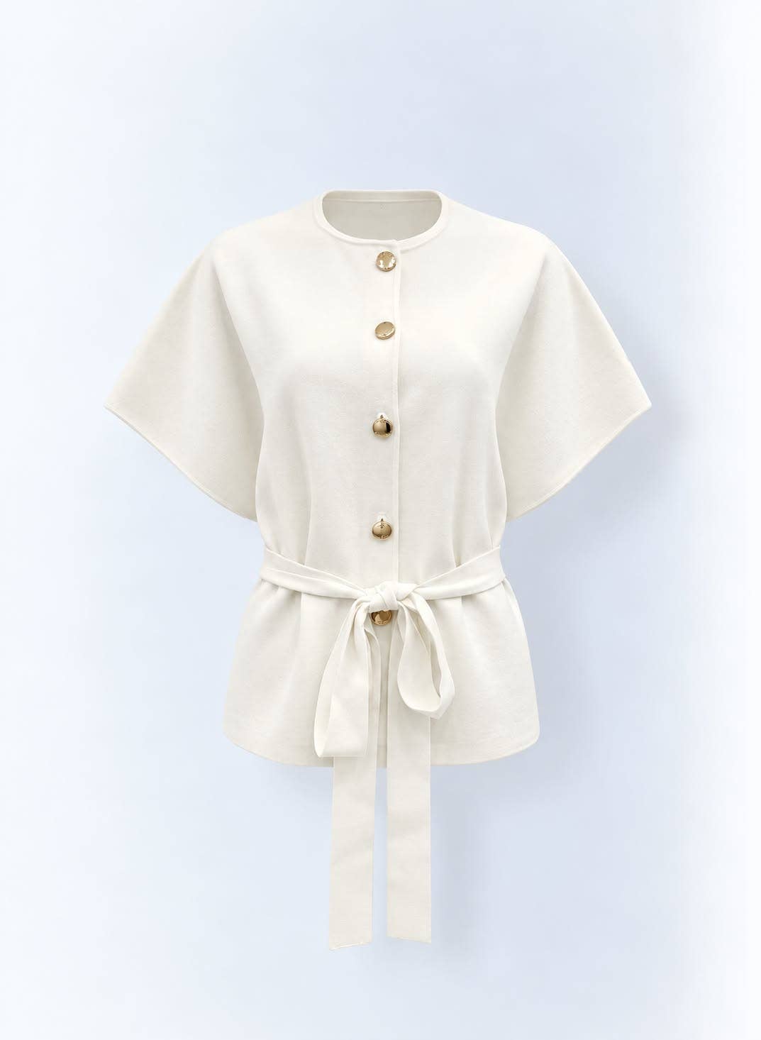 Aleeza Paris Noelle Belted Cape Jacket – modest jacket in Ivory