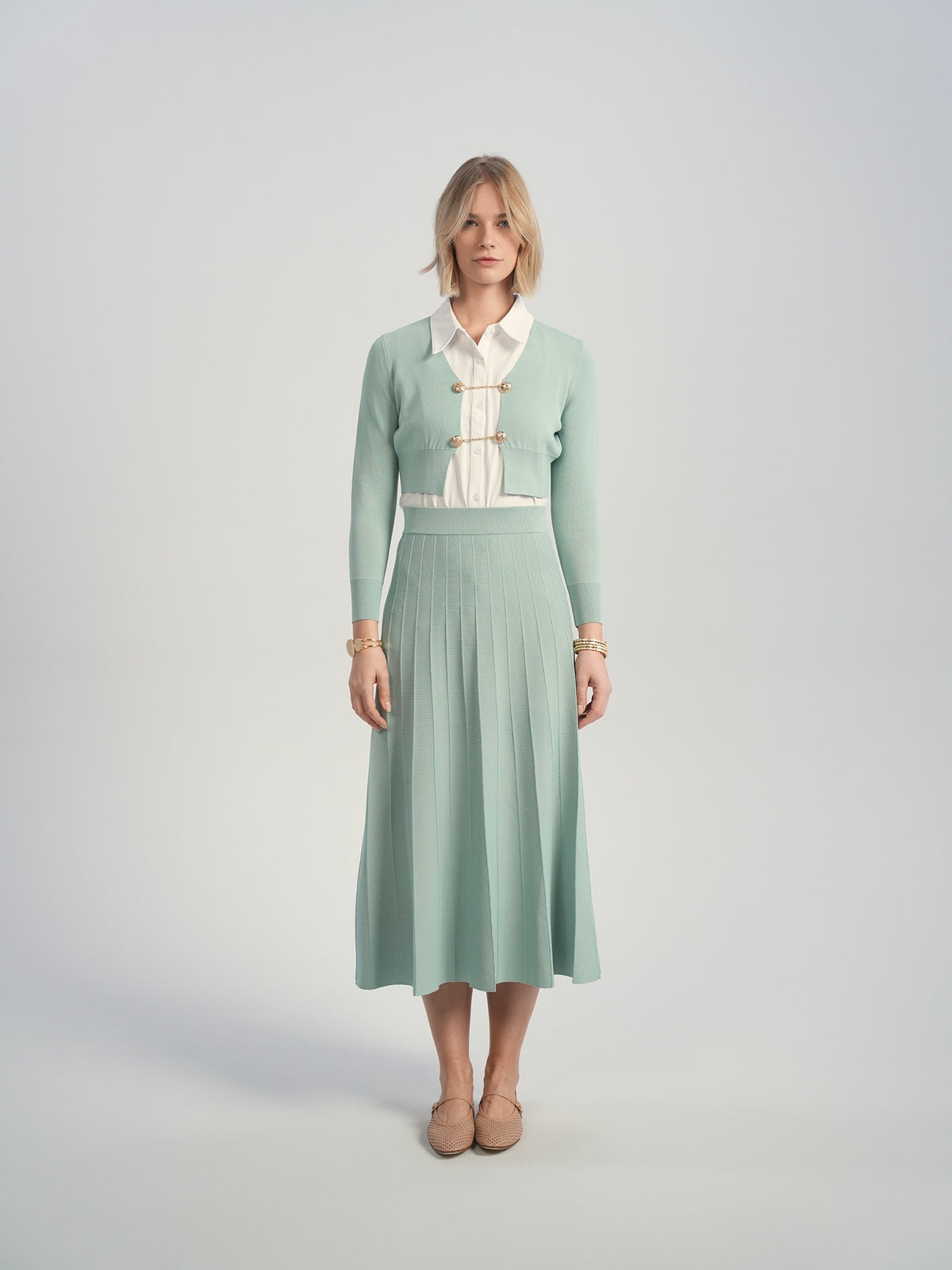 Aleeza Paris Nopal Cropped Cardigan – modest top in Tiffany