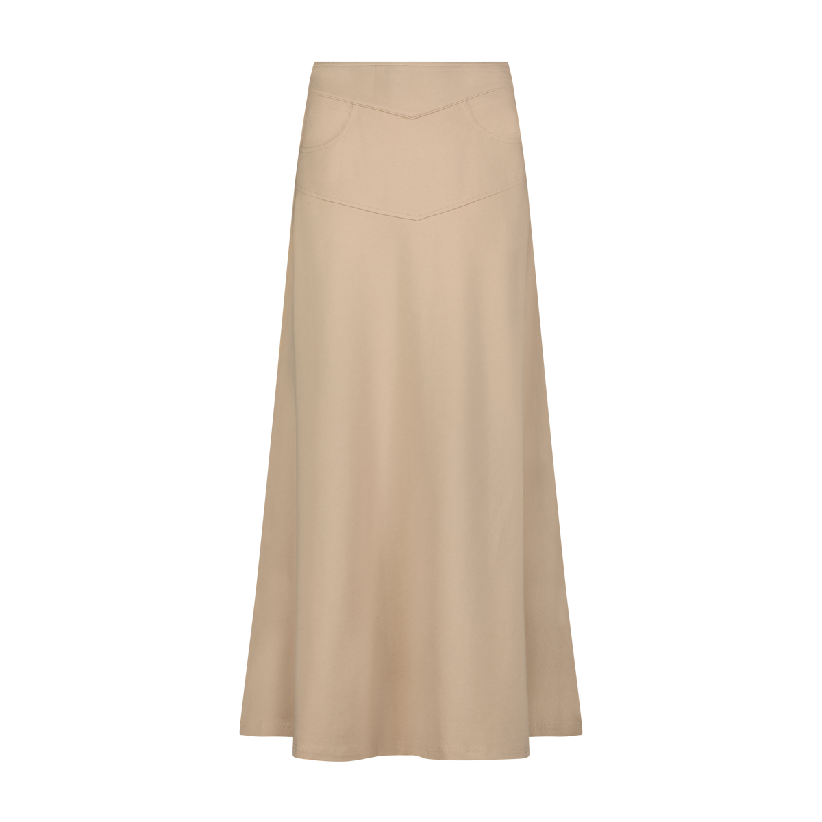 Aleeza Paris Pointed-Yoke Midi Maxi – modest skirt in Tan