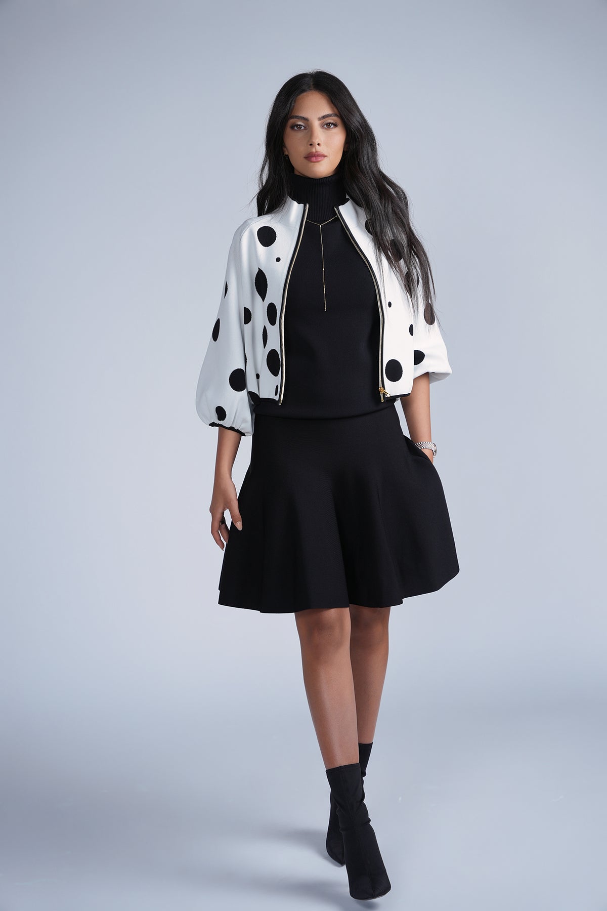 Aleeza Paris Polkadot Knit Bomber – modest jacket