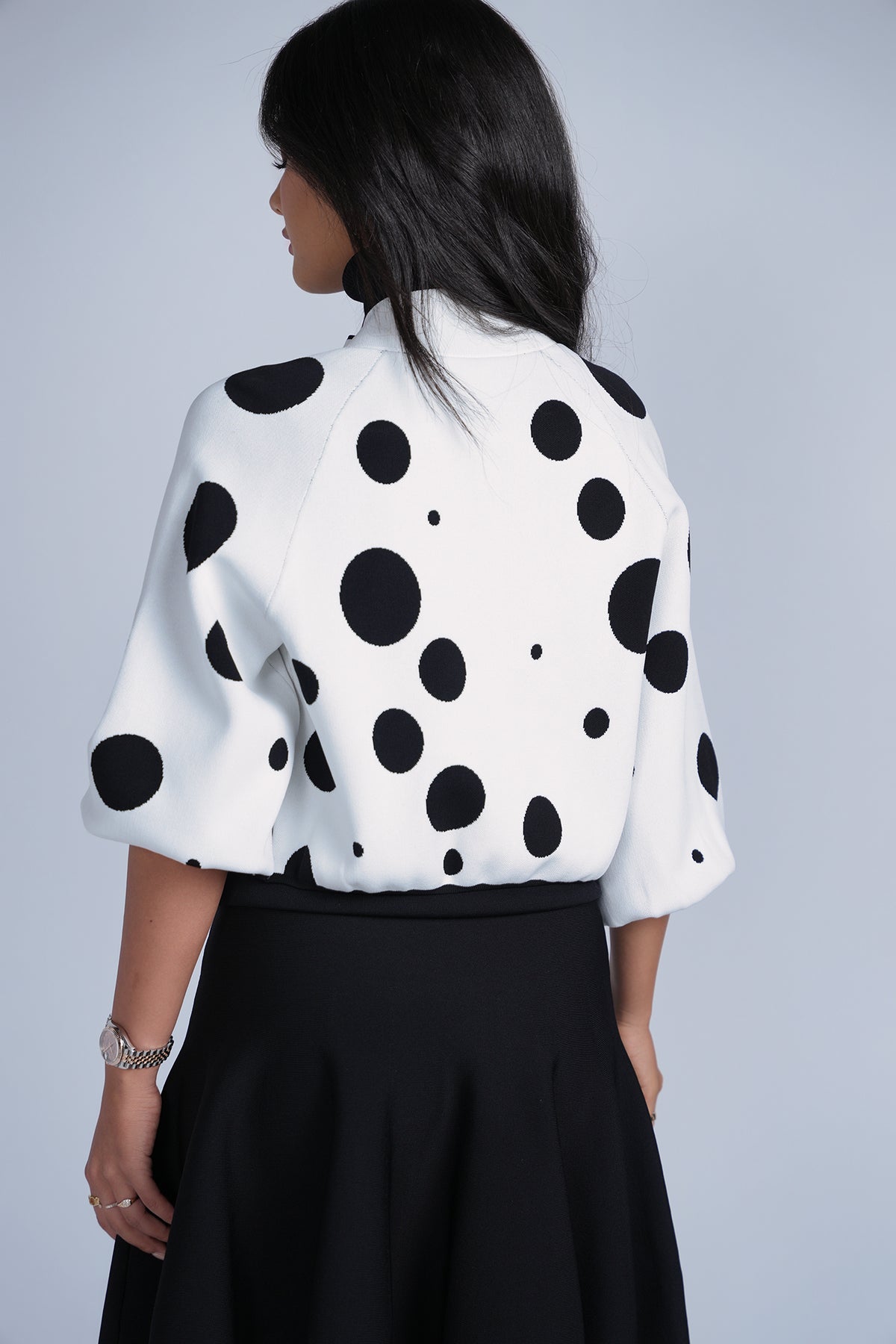 Aleeza Paris Polkadot Knit Bomber – modest jacket