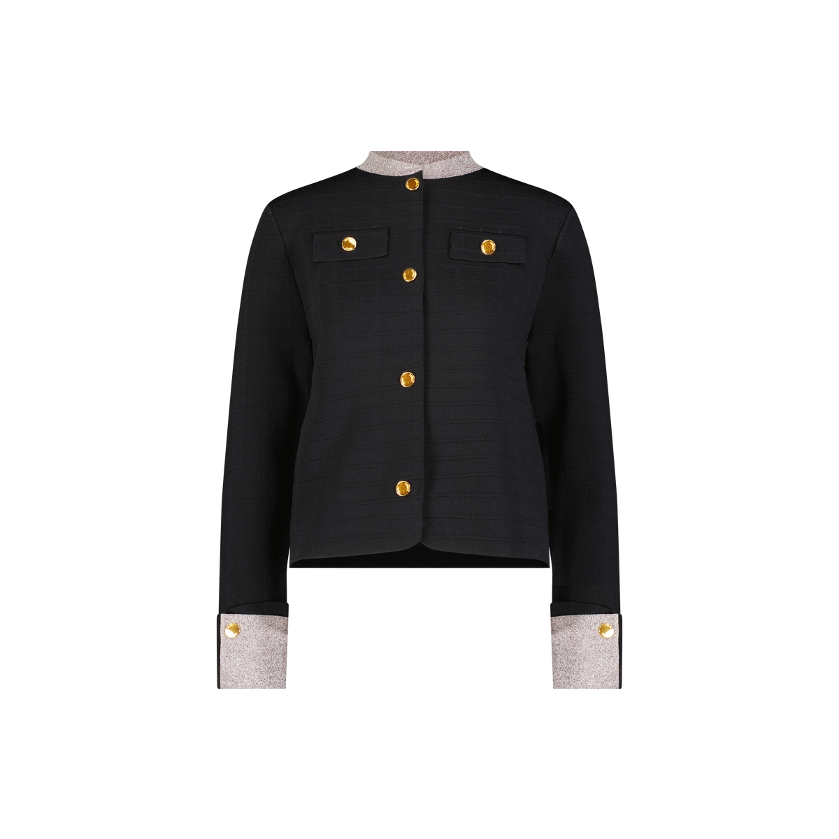 Aleeza Paris Rae Luxe Cardigan – modest top in Black With Mushroom Heather Edge