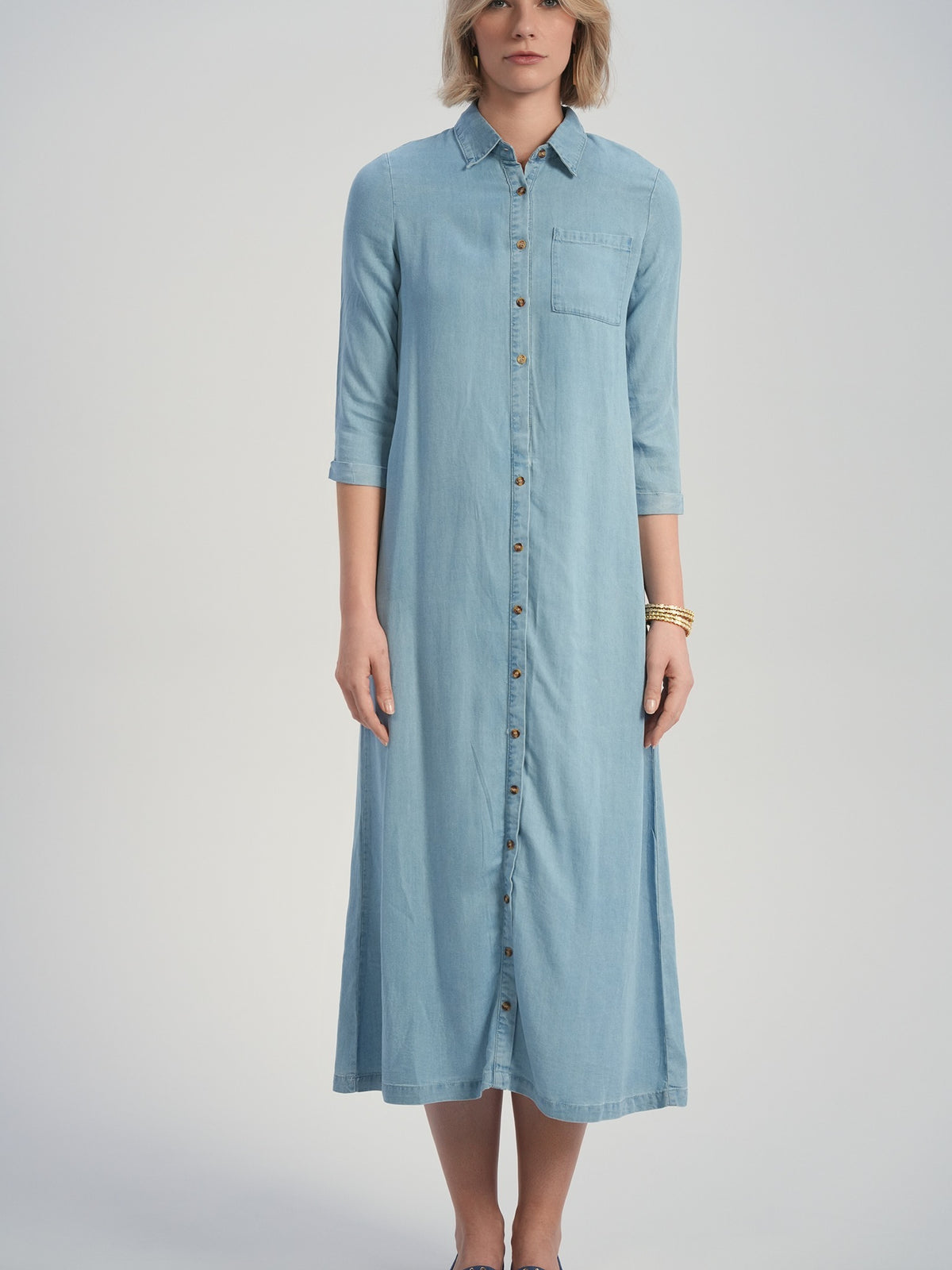Aleeza Paris Sheila Denim Button Down Dress – modest dress in Blue Denim