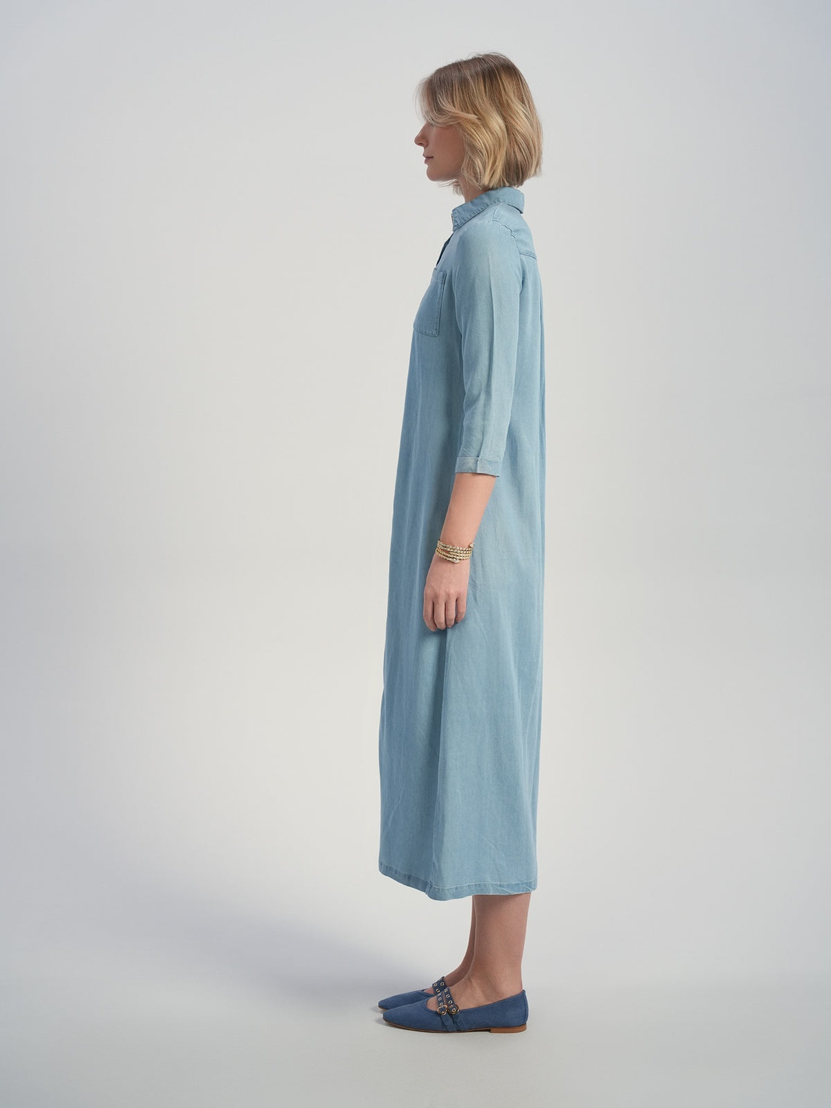 Aleeza Paris Sheila Denim Button Down Dress – modest dress in Blue Denim