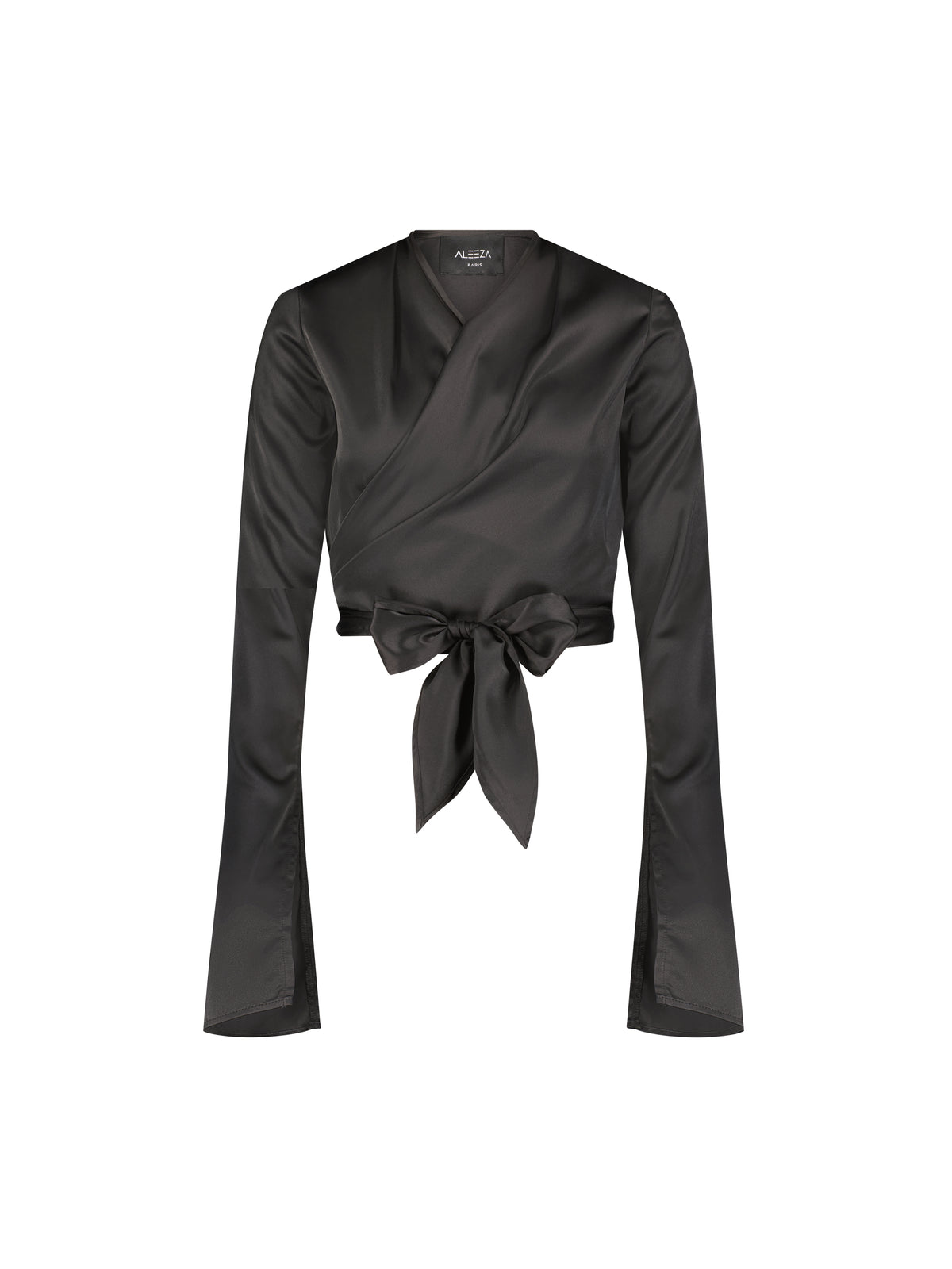 Aleeza Paris Grace Silk Wrap Shirt – modest top in Black