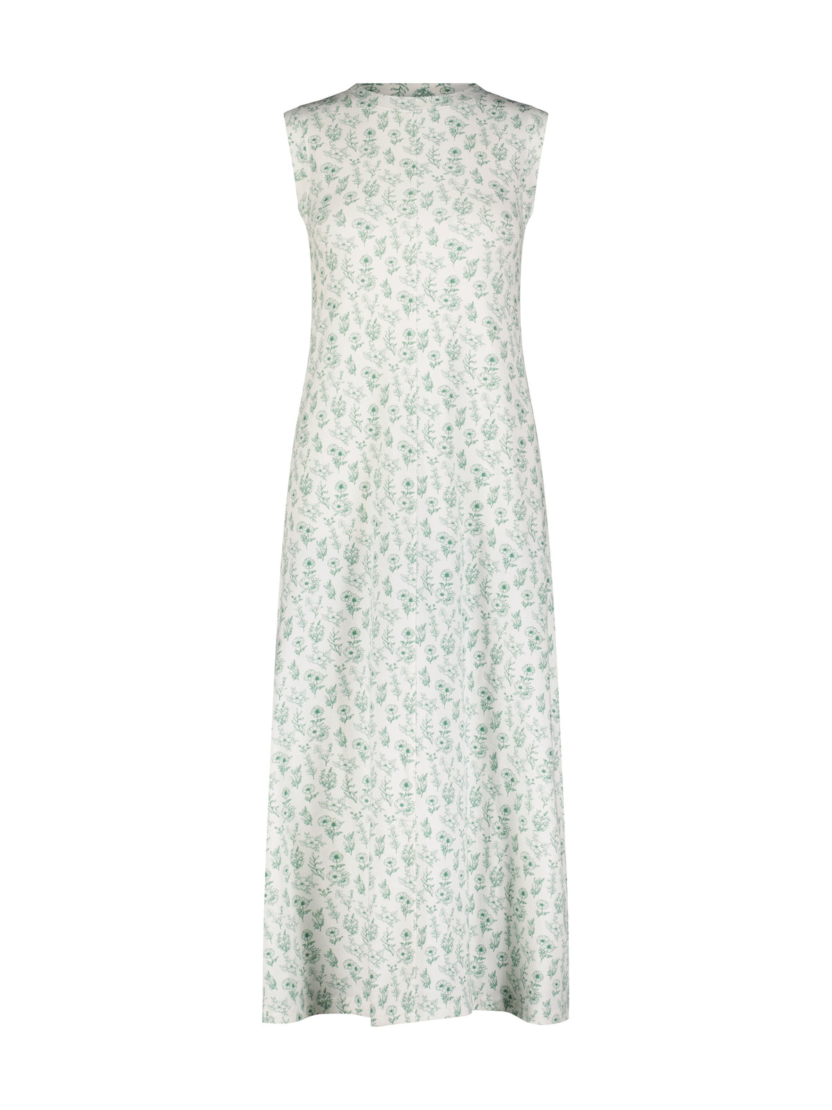 Aleeza Paris Floral Sleeveless Dress – modest dress in Ivory, Green Print